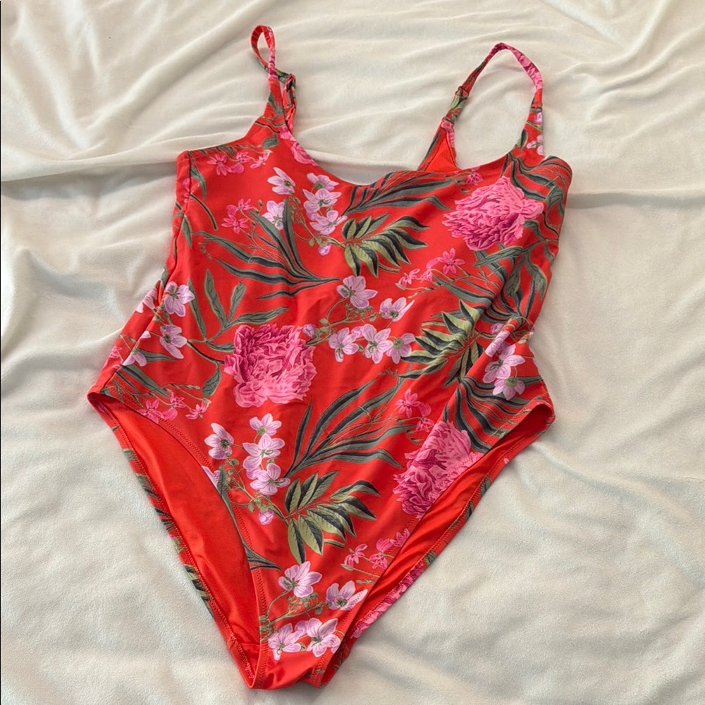 Girls' Red Floral One-Piece Swimsuit